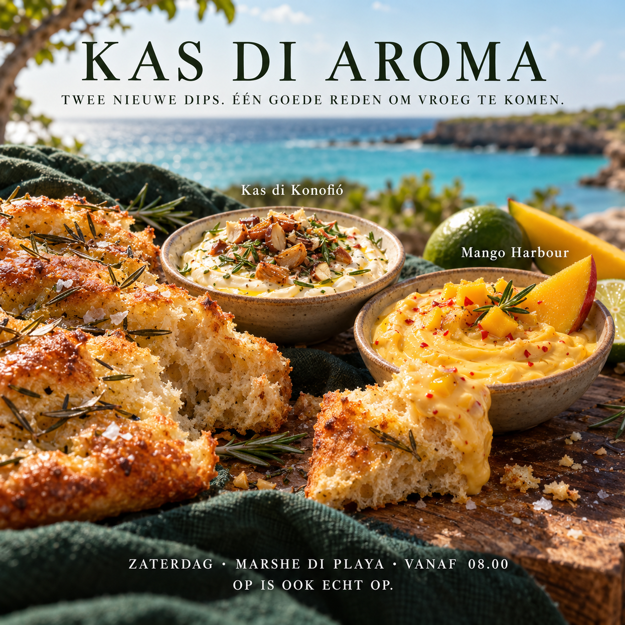 Sfeerbeeld van Kas di Konofló en Mango Harbour met focaccia